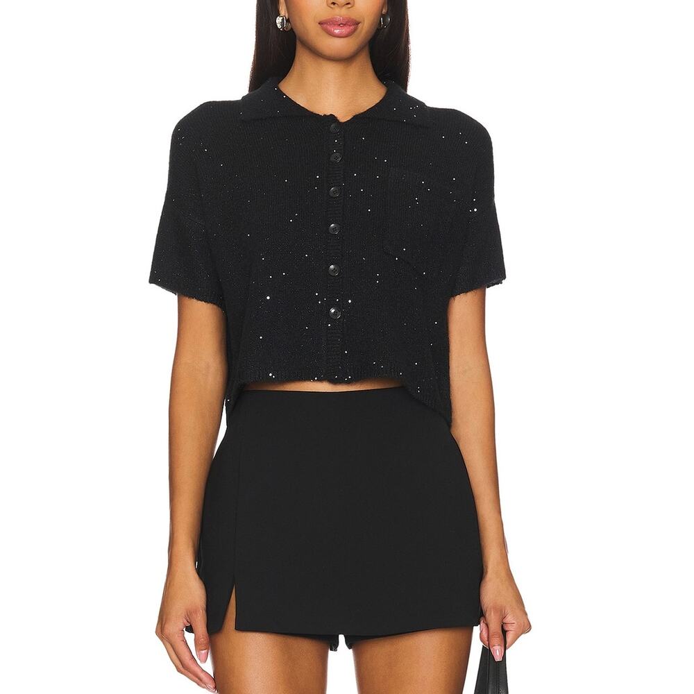 Lna Sparkle Black Delfina Sweater Top Size M